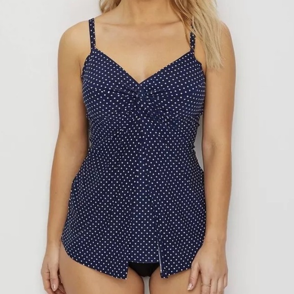 Miraclesuit Pin Point Love Knot Tankini Top Swimsuit midnight blue size 8 NWT - Picture 1 of 10